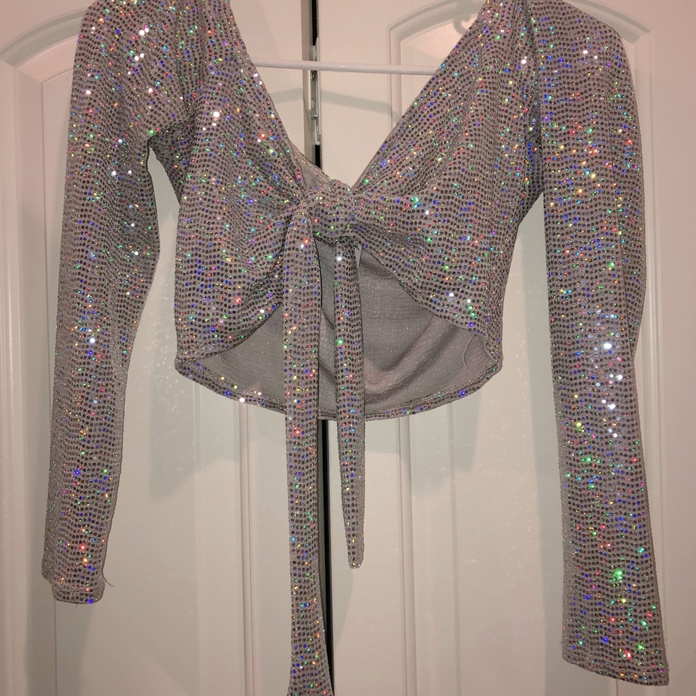 Silver Iridescent Sequin Crop Top